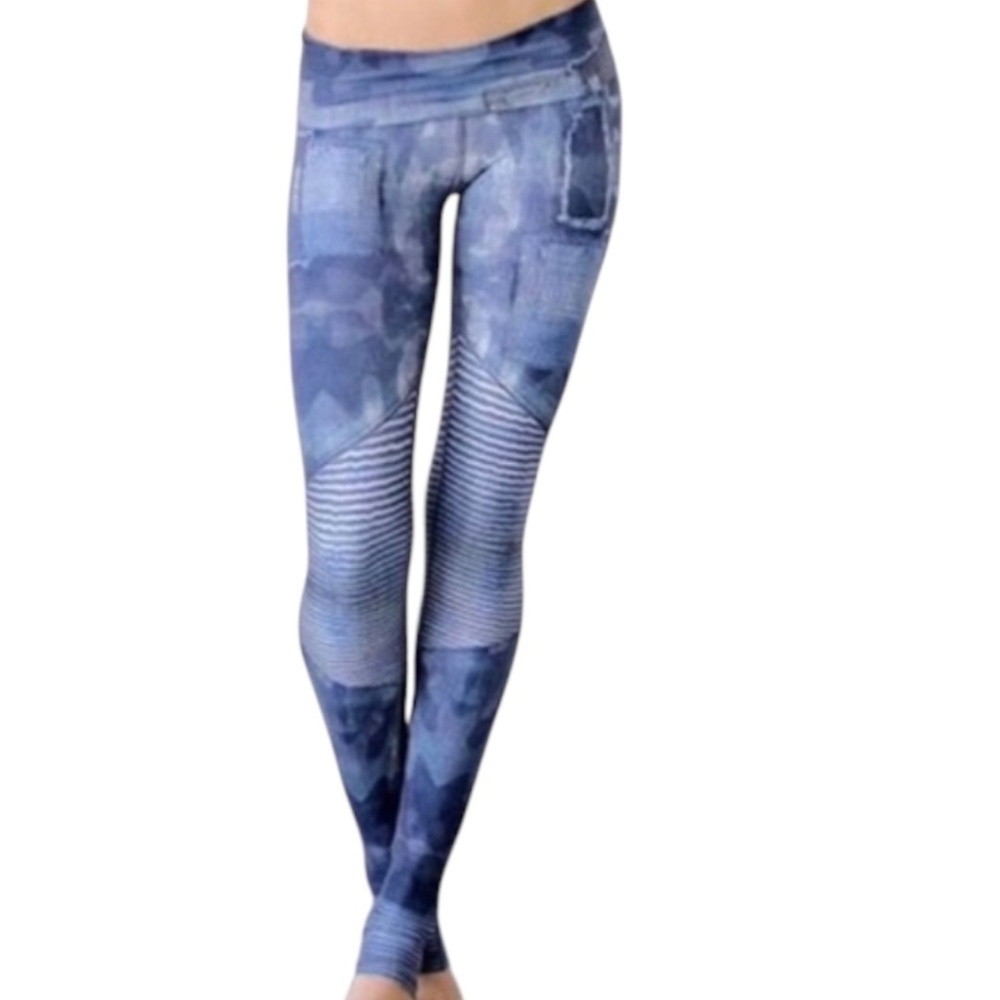 NIYAMA SOL Gwen Denim Patchwork Performance Leggings – Size M
